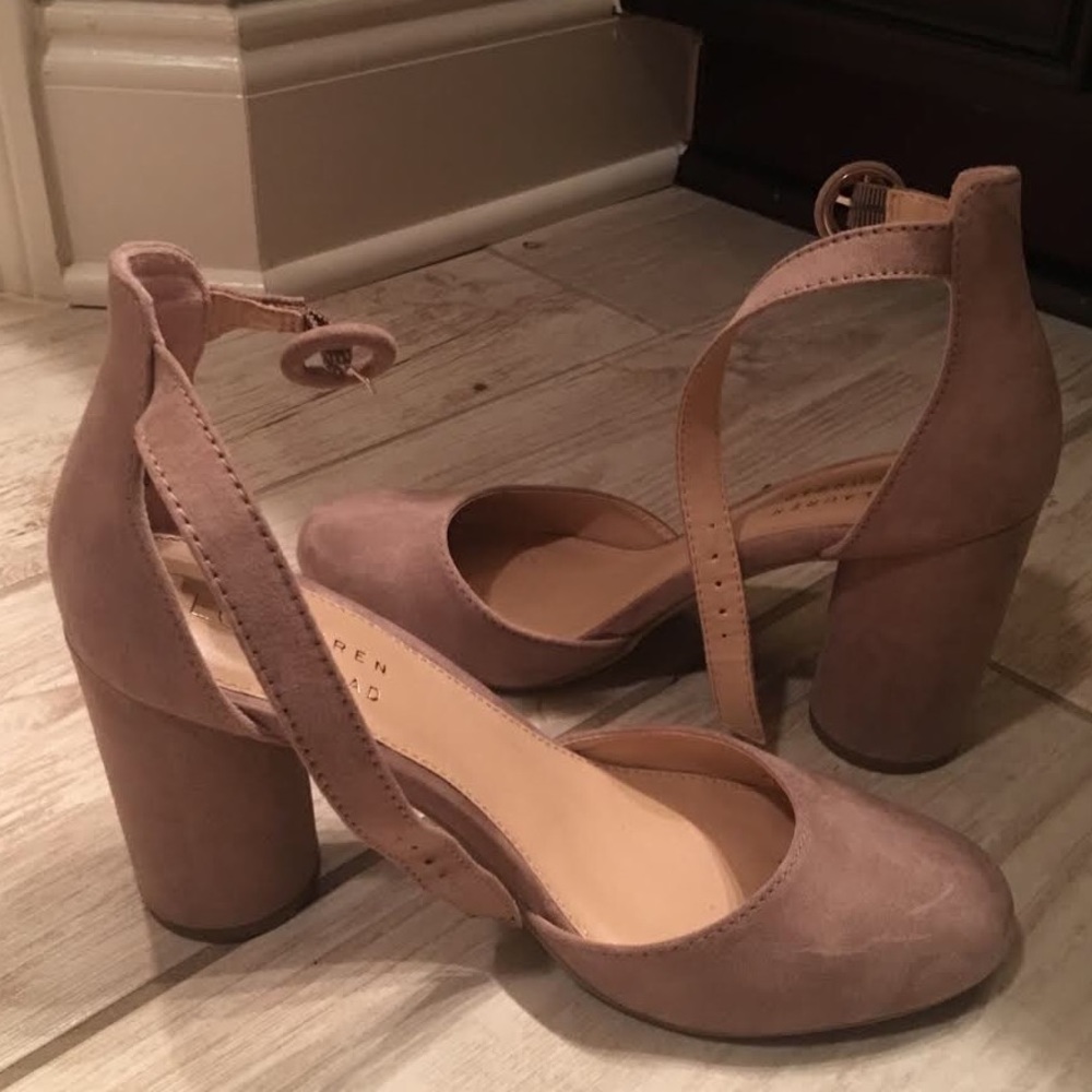 LC Lauren Conrad Mushroom Tan Suede Block Heel